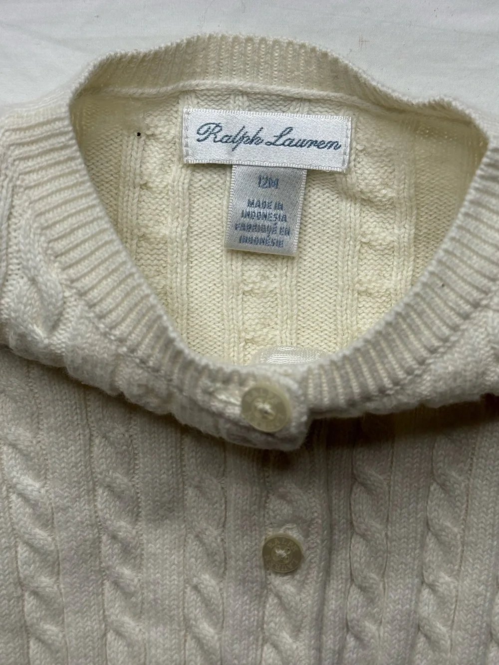 Ralph Lauren - Cream Cable Knit Button-Up Cardigan with Subtle Embroidery
